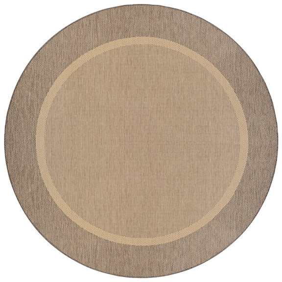 7.5' Beige and Brown Round Polypropylene Area Throw Rug