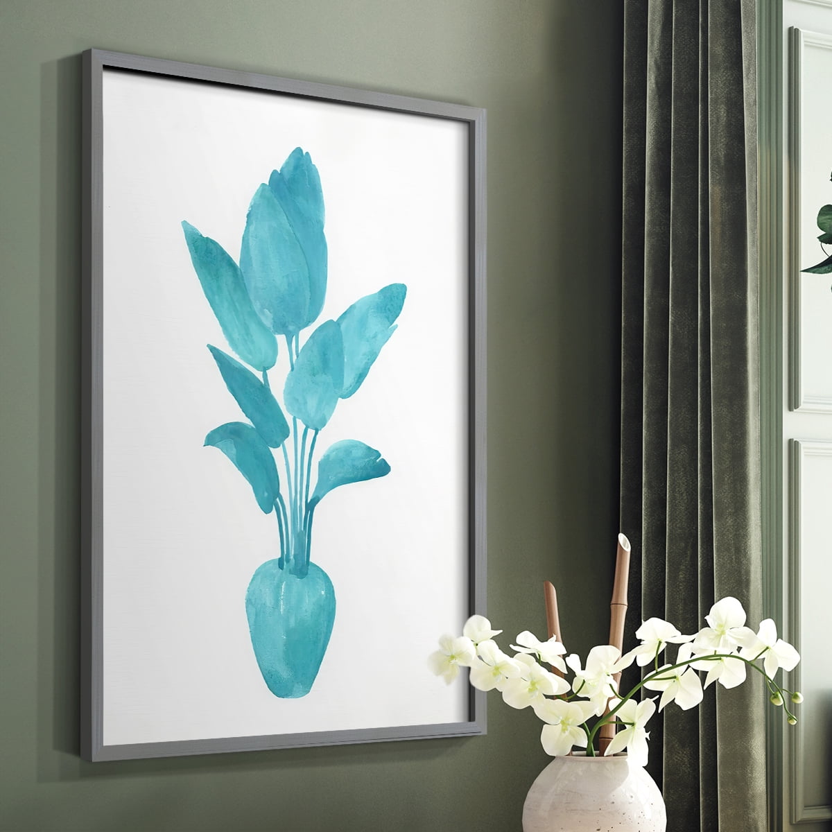 Watercolor House Plant II Framed Print in Gray Solid Wood 8 x 10 Framed Print