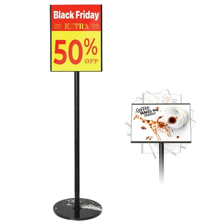 Amobro 8.5x11" Adjustable Sign Holder Standing Floor Sign Stand Snap-Open Frame Safety Corner Black