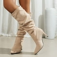 thumbnail image 2 of Women's Mid-Calf Boots Slim Pleated Knee Length Solid Plus Heel Fashion Boots for Autumn Wear, 2 of 9