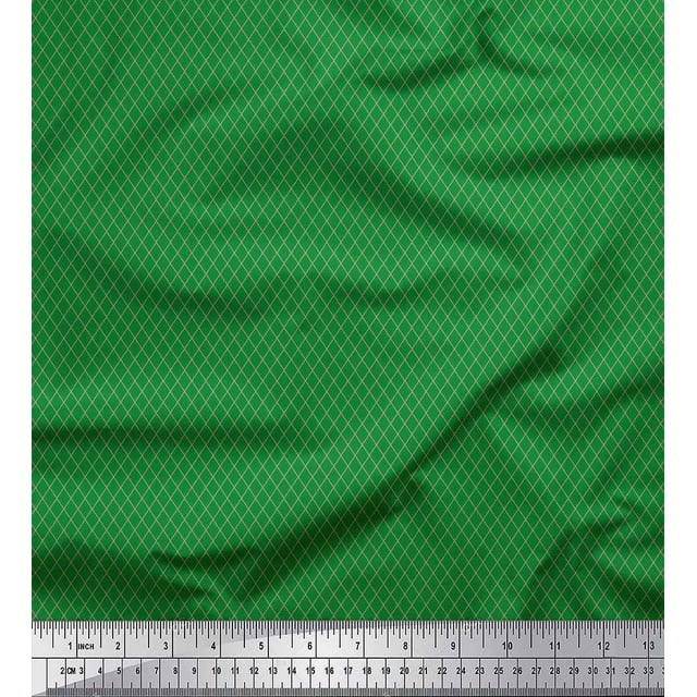 Soimoi Green Georgette Viscose Fabric Diamond Geometric Printed Fabric 1 Yard 42 Inch Wide