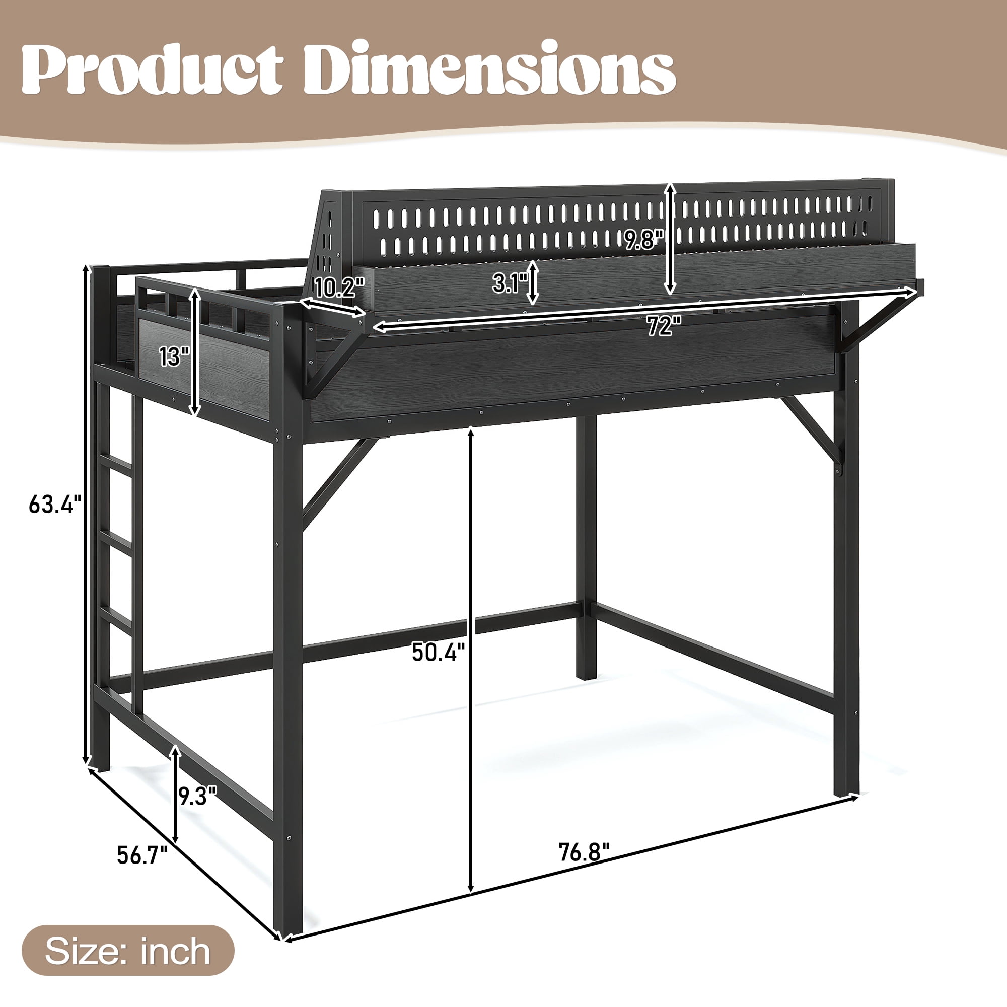 Leumius Full Size Loft Bed with Storage Shelves and Pegboard,Metal Loft Bed Frame with USB Ports and LED Lights,Black