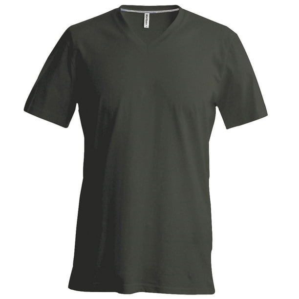 Kariban - Camiseta Básica entallada con cuello de pico de manga corta - 100% algodón primera extra suave (Gris)
