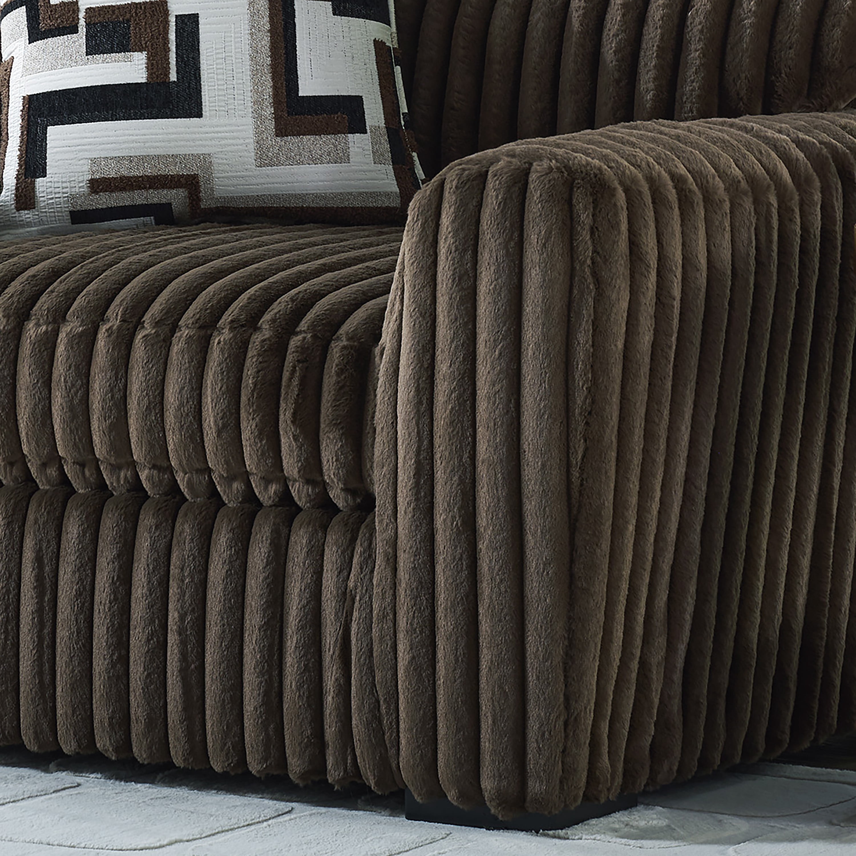 Roundhill Furniture Solenne Oversized Chair and a Half with Jumbo Corduroy Upholstery, Reversible Cushion, and Accent Pillow, Chocolate