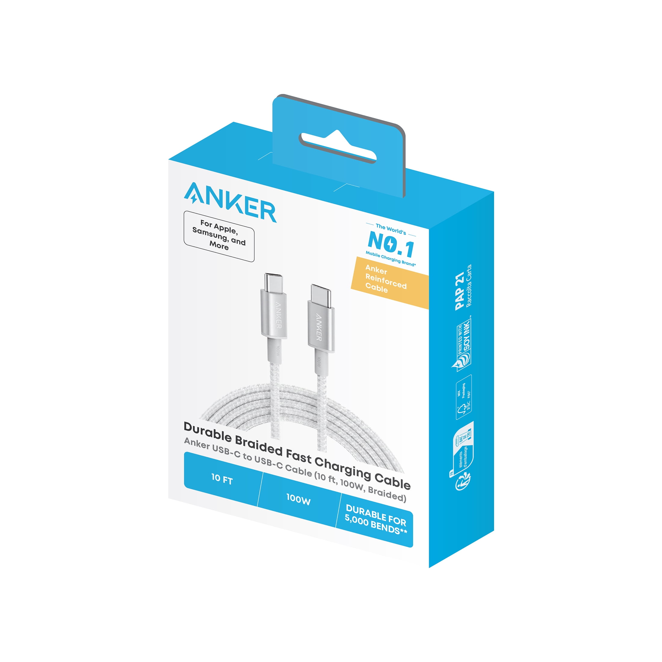 Anker USB-C to USB-C Cable (10ft, 100W Nylon)