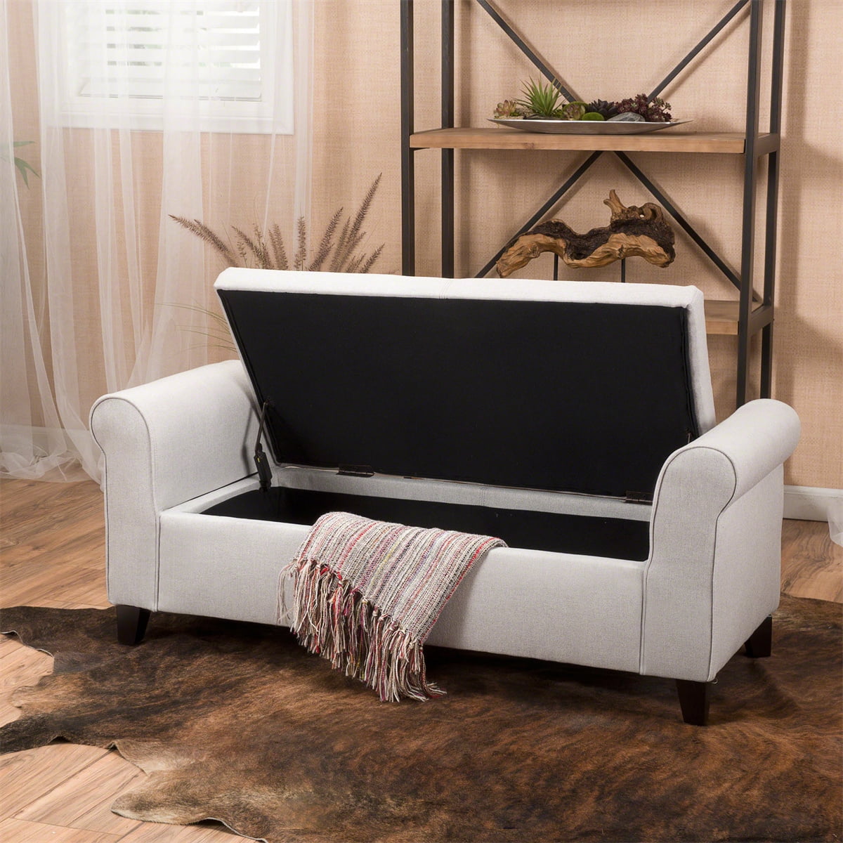 Kepooman Home Fabric Storage Bench, Ottoman Storage Chest with Arms for Home, Bedroom, Living Room, Light Grey Kepooman Home Fabric Storage Bench, Ottoman Storage Chest with Arms for Home, Bedroom, Living Room, Light Grey