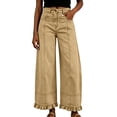 thumbnail image 6 of BaoFuBaoMei Denim Pants for Women Plus Size Ruffle Hem Straight Leg Trousers Patchwork Solid Jeans Pants Casual Trendy Outfits, 6 of 7