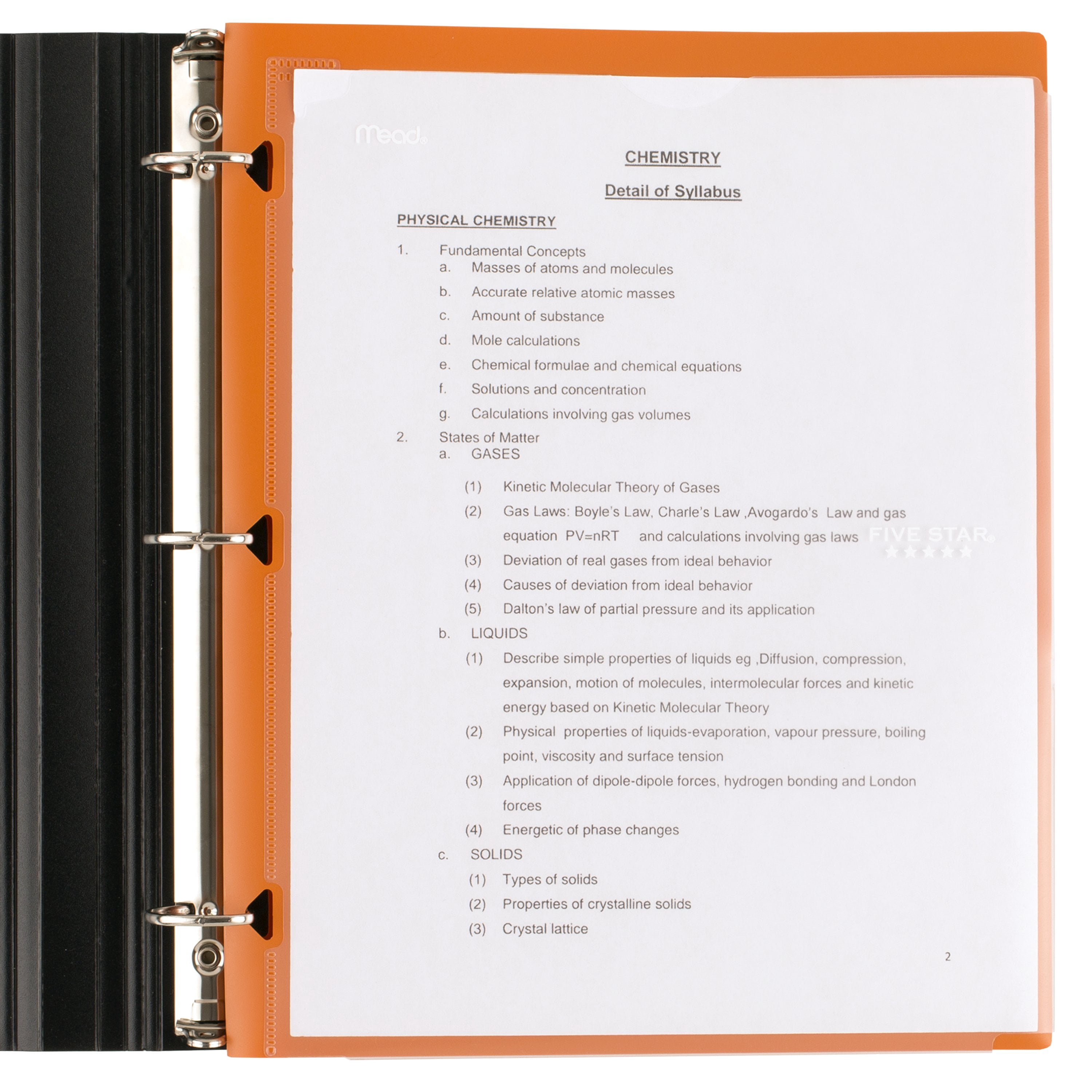 Five Star Clearview 2 Pocket Portfolio Orange