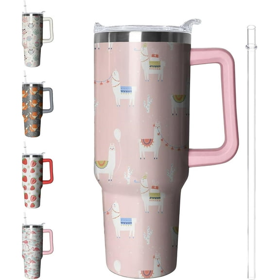 40 oz Llama Tumbler with Handle and Straw, Alpaca Insulated Stainless Steel Cup with Lid, Travel Coffee Mug Water Bottle, Animal Lovers Women Gifts