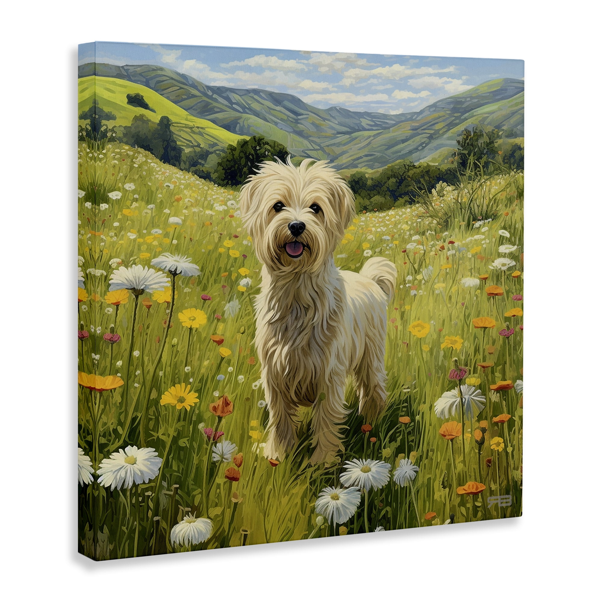 Stupell Industries Terrier Dog Rural Meadow Landscape Painting Gallery Wrapped Canvas Art Print Wall Art, 36 x 36