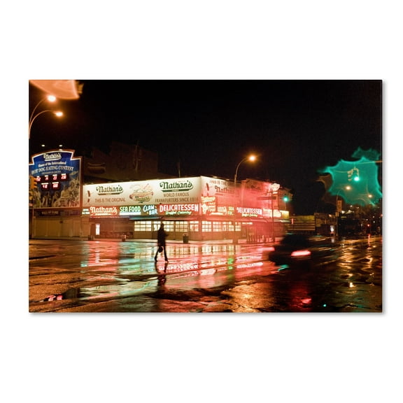 Yale Gurney 'Nathan's Women Crossing Street Neon' Canvas Art