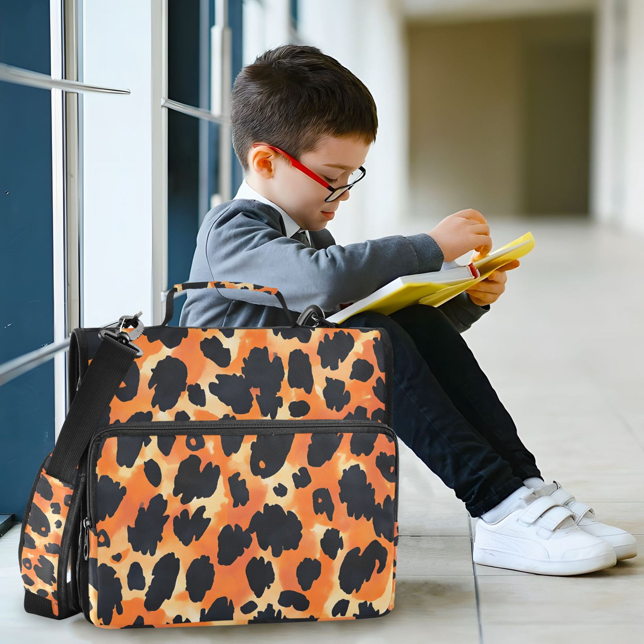 3 Ring Zipper Binder with Shoulder Strap Waterproof Trapper Keeper 2 Inch D-Ring 500 Sheets Capacity Orange Black Spots