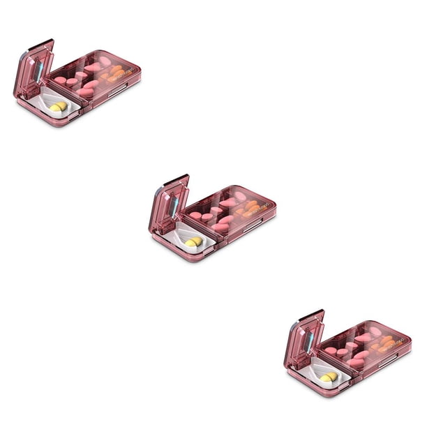Naiovety Divisor de pastillas, tabletas de viaje, trituradora, piller, almacenamiento, molinillo de bolsillo, organizador para personas mayores, rojo 3Conjunto