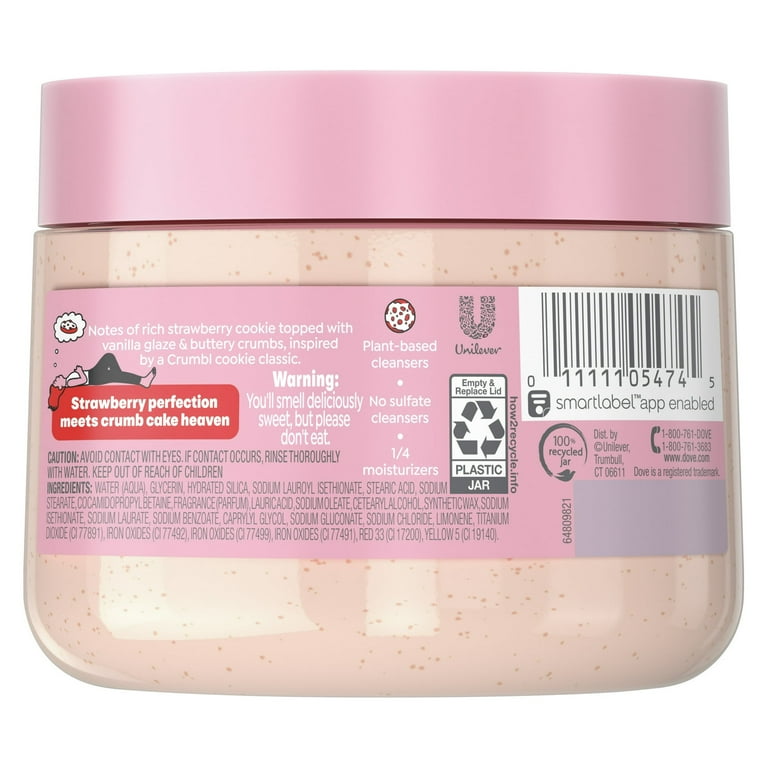 Dove x Crumbl Strawberry Crumb Collection - Scrub (15 oz), Liquid Hand Wash (12 oz), Body Wash (20 oz), and Aluminum-Free Deodorant Stick (2.6 oz)