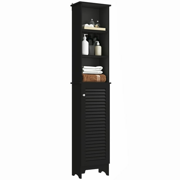 HOMCOM Tall Bathroom Cabinet, Linen Tower with Adjustable Shelves, Black