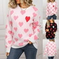thumbnail image 2 of Fengactive Heart Sweater for Women Valentines Cute Print Crewneck Long Sleeve Oversized Sweaters Knit Pullover Tops, 2 of 7