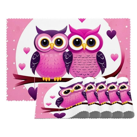 

Placemats Set of 4 Non Slip Washable Table Placemats Animal Owls Couple Love Heart
