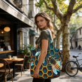 thumbnail image 5 of Honeycomb Bee Starry Bee Honey Foldable Reusable Shopping Bag Large Capacity Tote Handbag Storage Pouch for Travel Work, 5 of 6