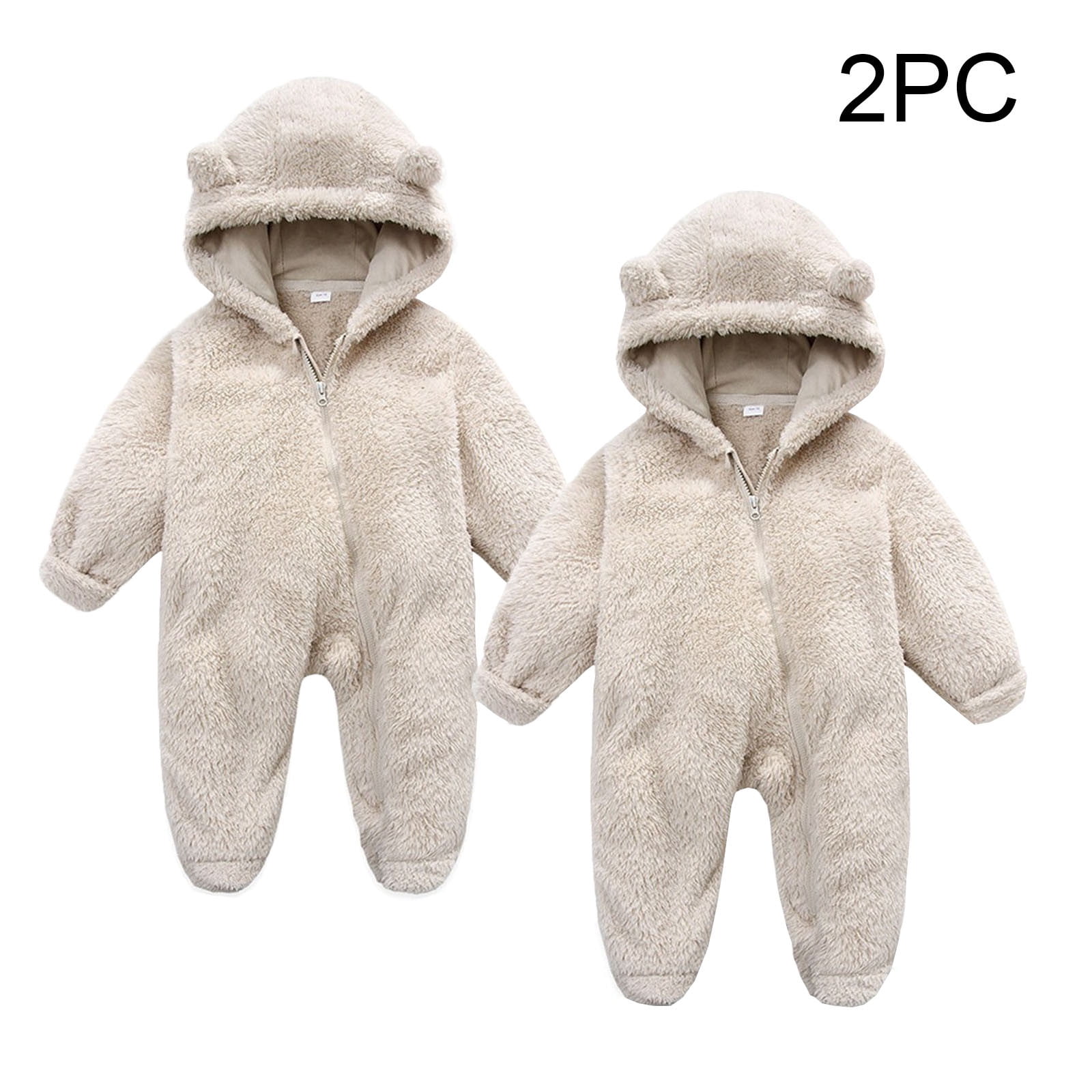 UAMVSH 2PC Newborn Baby Romper Fleece Long Sleeve Zipper Onesies Infant Boys Girls Warm Footed Hooded Jumpsuit Winter Clothes 0-12M