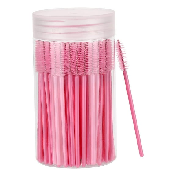100 Pcs Disposable Eyelash Spoolies, Mascara Wands Eyebrow Brushes with Container, Lash Brush for Eyelash Extensions (Pink)