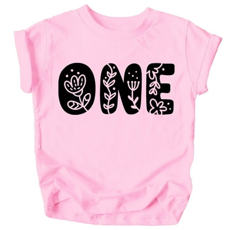 

One Floral Numbers Ages 1-7 Girl s 1st Birthday Shirt Black on Pink Shirt 18 Months