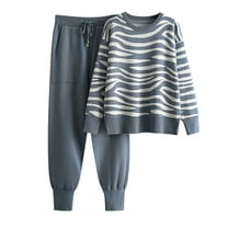 MIUOWANP Two Piece Outfits for Women Women Two Piece Turtleneck Long Set And Loose Wide Legs Pants Home Sweater Suit Sets