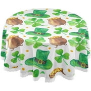 SKYSONIC St. Patrick's Day Round Tablecloth Green Hat Clover Coin Washable Polyester Table Cloth Home Restaurat Decorative Table Cover for Wedding Party Dining 60in