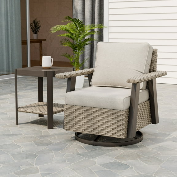 EAGLE PEAK Classic 2-Piece Patio Bistro Set with Swivel Rocker Chair and Side Table, 360° Swivel Wicker Outdoor Furniture , Beige