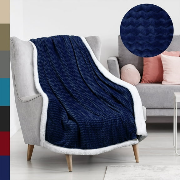 Tirrinia Super Soft Sherpa Throw Blanket Dark Blue Chevron 50" x 60" Reversible Fuzzy Micro Plush Fleece TV Blanket