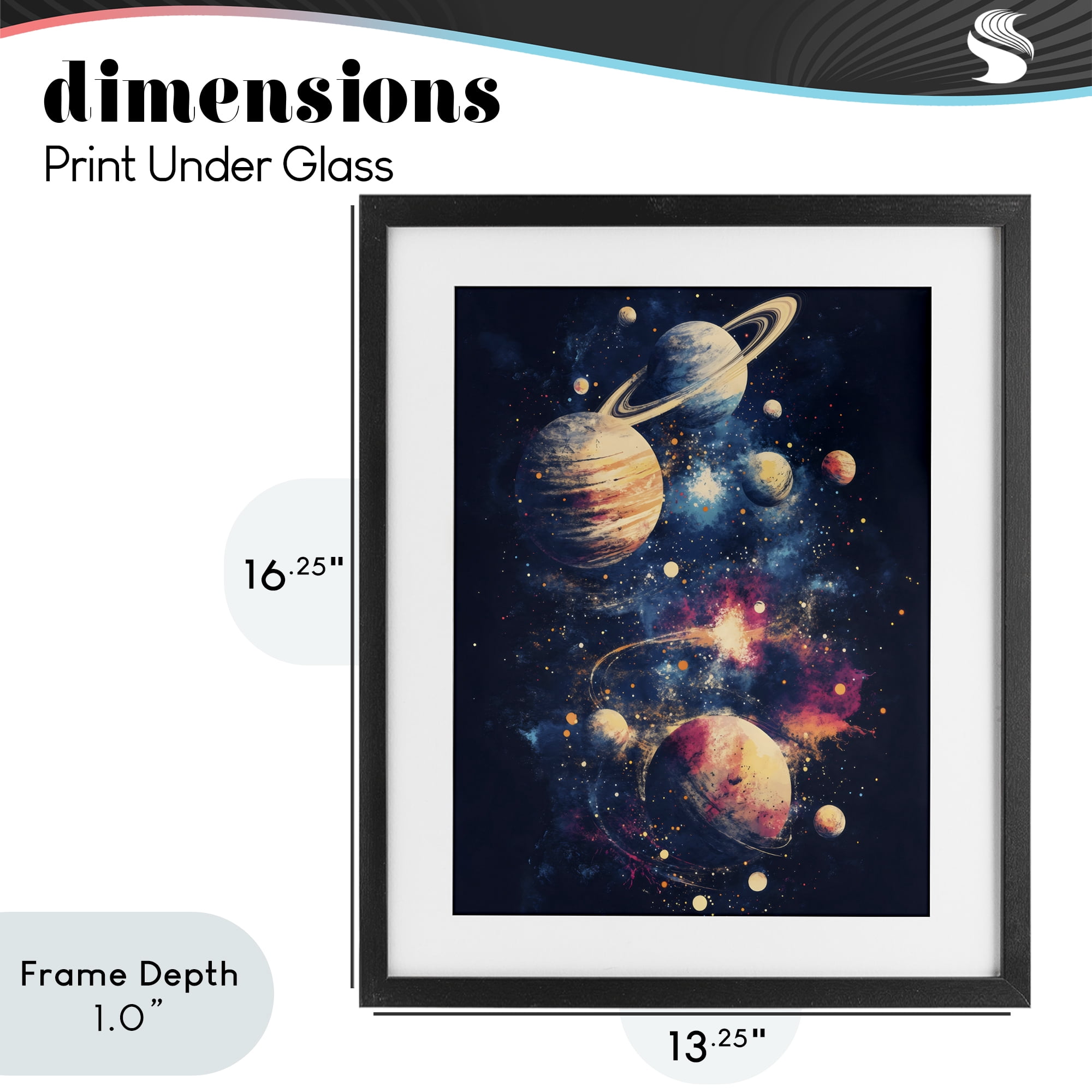 Stupell Industries Cosmic Planet Curiosities Black Framed Print Under Glass, design by Creative Studio