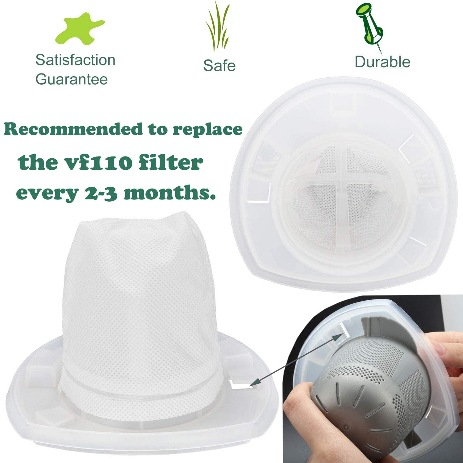 10-Pack Replacement Filter For Black & Decker VF110 Cordless Vacuum (CHV1410, CHV9610, CHV1210, CHV1510) - 90558113-01 Compatible