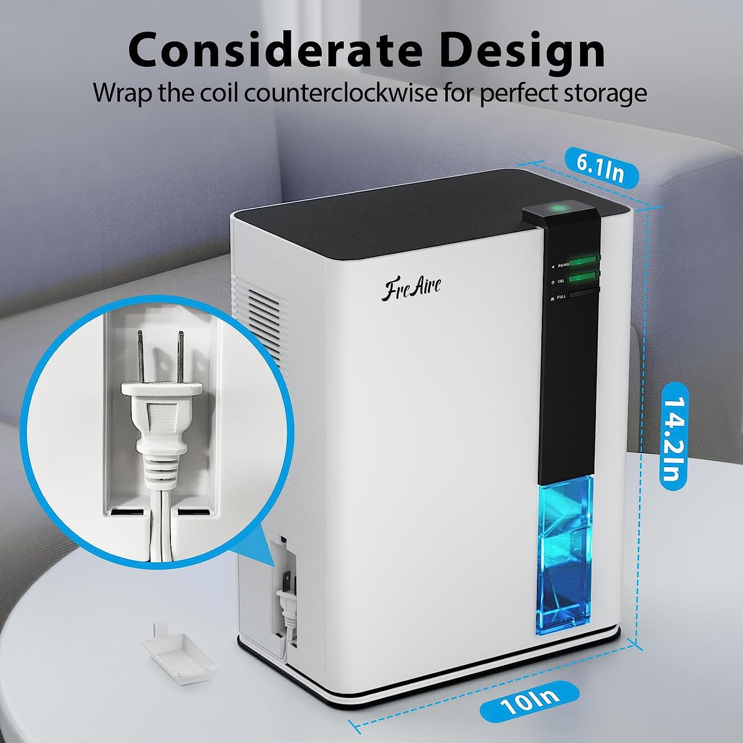 Aeitto Dehumidifier, 2 Pints, 650 sq ft, White - Automatic Shut-Off