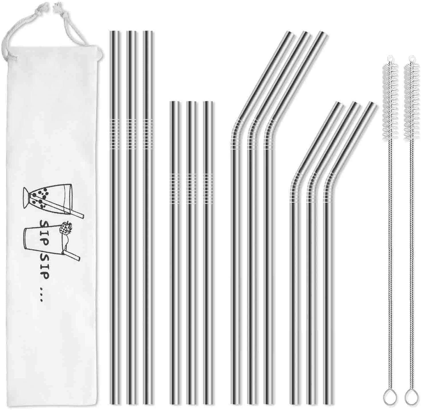 Stainless Steel Reusable Metal Bent Straws Pack of 4 Straws with 1 Brush 