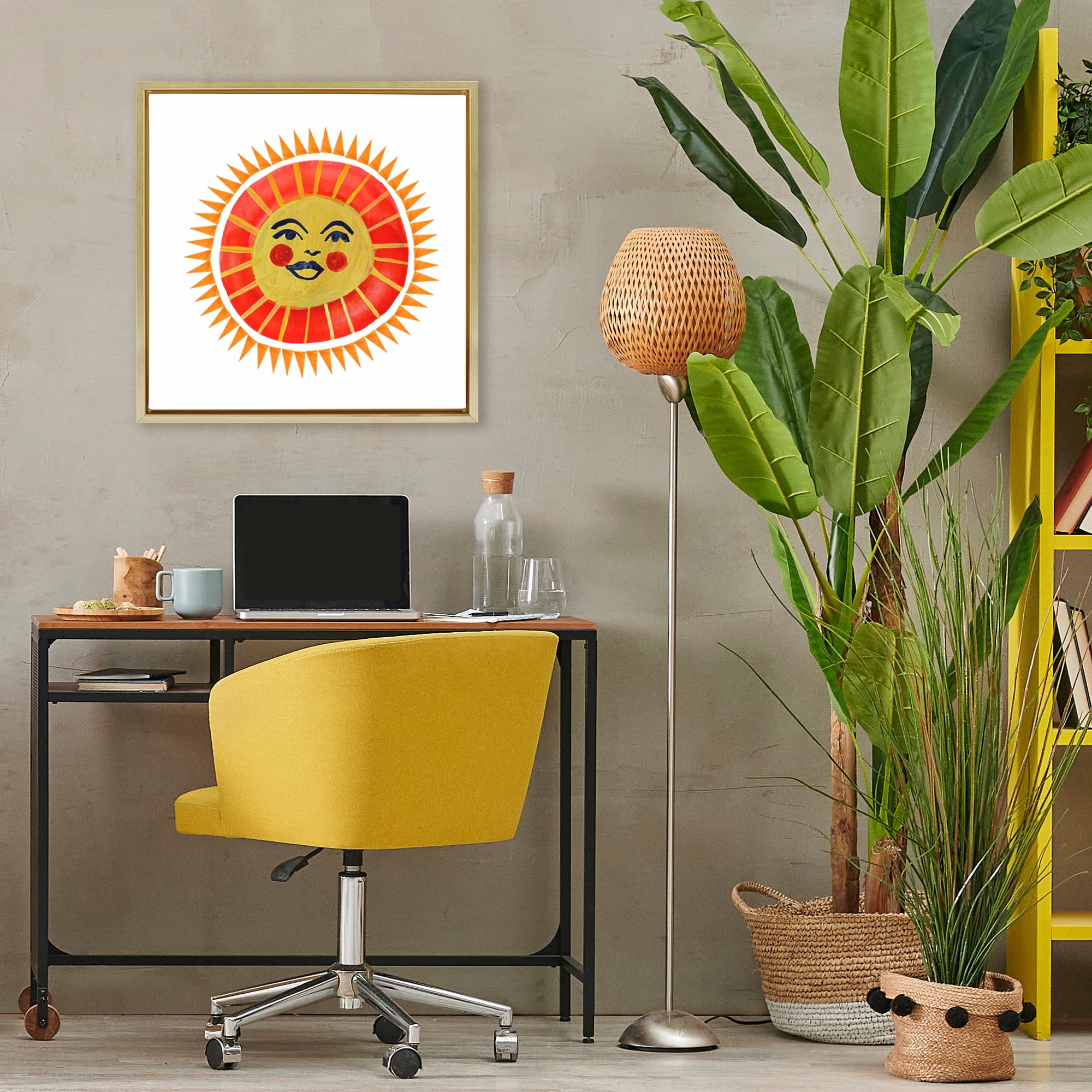 Stupell Industries Cheerful Boho Sun Gold Framed Floater Canvas Wall Art, design by Katherine Herrell Studio