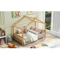 thumbnail image 3 of imerelez Twin Size House Platform Bed with Headboard and Footboard,Roof Design,Natural, 3 of 9