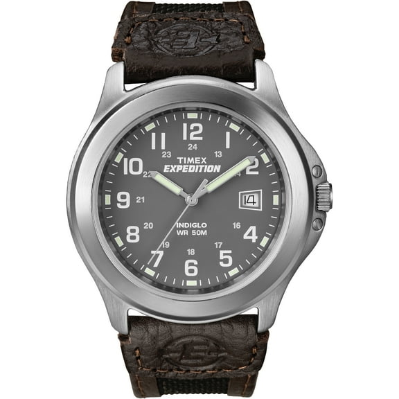 Timex Men's Expedition Metal Field Brown/Black 40mm Outdoor Watch, Leather & Fabric Strap