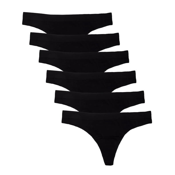 Kalon 6 Pack Womens Nylon Spandex Thong Underwear (X-Large, 6PK Black)