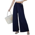 thumbnail image 3 of Pantalones de Cintura Alta con Elástico para Mujer, Estilo Informal, Holgados, de Pierna y Bolsillos. Azul S, 3 of 7