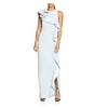 HALSTON Womens Light Blue Ruffled Slitted Sleeveless Crew Neck Full-Length Evening Sheath Dress 8