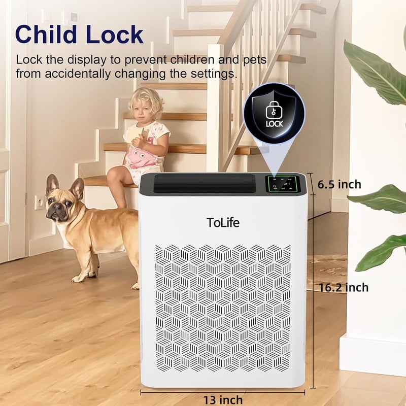 ToLife HEPA Air Purifiers for Home Large Room with Light (1095 Sq. Ft) Remove 99.97% of Pet Hair Odor Dust Smoke Pollen, White