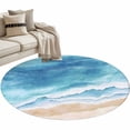 thumbnail image 2 of 4ft Round Rug, Blue Waves Non-Skid Rubber Backing Large Area Rugs - Living Room Bedroom Home Office, Gradient Beach Abstract Oil Painting Art Indoor Floor Mat Carpets Washable Rug, 2 of 9