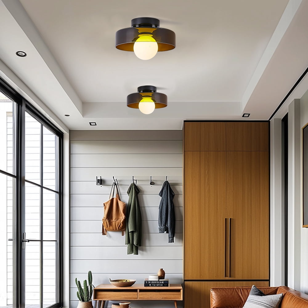Mid-Century Modern Semi Flush Mount Ceiling Light, Kitchen Ceiling Light Fixture with Glass Shade,Vintage Close to Ceiling Lamp for Entryway Hallway Bathroom