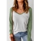thumbnail image 3 of ABPHQTO Top de mujer de manga larga de malla de patchwork colorblock verde, 3 of 5