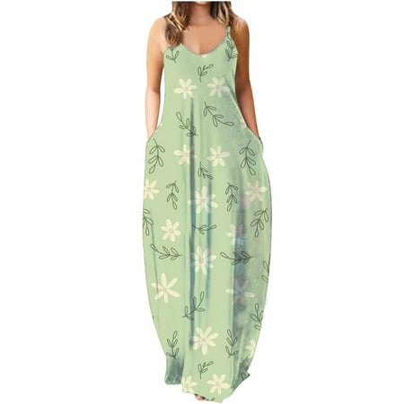 

Red Dress White Dress Women Fashion Sling Mid-waist V-neck Sleeveless Stripe Floral Printing Slim Beach Long Dress Summer Savings Clearance 2022 Dresses for Women Midi Dresses for Women Green L