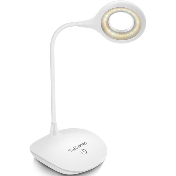 LED Desk Lamp with Flexible Gooseneck, Cordless Rechargeable, 3 Color Modes, Dimmable, Stepless Touch Control, Portable Eye-Caring Table Lamp for Office Home Bedroom, White