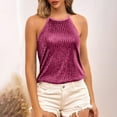 thumbnail image 5 of jobturf Tank Tops for Women Halter Neck Sparkly Sequin Party Sleeveless Blouses Fall Winter Lightweight Camisole Holiday Dressy Casual Christmas Shirts, 5 of 9