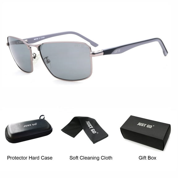 JUST GO Metal Sport Polarized Lens Sunglasses with Spring Hinge 100% UV Protection for Man and Women, Black, Yellow Revo