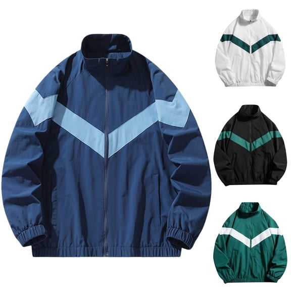 Men's Breathable Stand Collar Color Block Windbreaker Jacket Loose Fit Outdoor Sports Casual Wear Lightweight Athletic Outerwear Travel Tops | JASKFLY,Black L