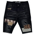 thumbnail image 5 of Crysp Denim Men's Distressed Rip & Repair Patch Skinny Fit Denim Jean Shorts (28, Black), 5 of 7