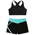 thumbnail image 3 of Manyakai Kids Girls Gymnastics Dance Workout 2 Piece Outfits Crop Top and Shorts Set Black&Blue Green 12, 3 of 5